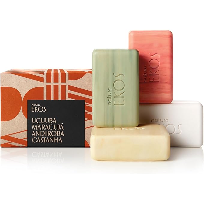 ناتشرا ناتورا - مجموعة صابون إيكوس أوكوبا، كاستانها، أندروبا، ماراكوجيا (4 عبوات) - لوح تقشير واحد، 3 ألواح أخرى - زيوت نباتية - عناية بشرة نباتية - أسرار الجمال البرازيلي - العناية الذاتية - 3.5 أونصة (100 جرام) - Image 1